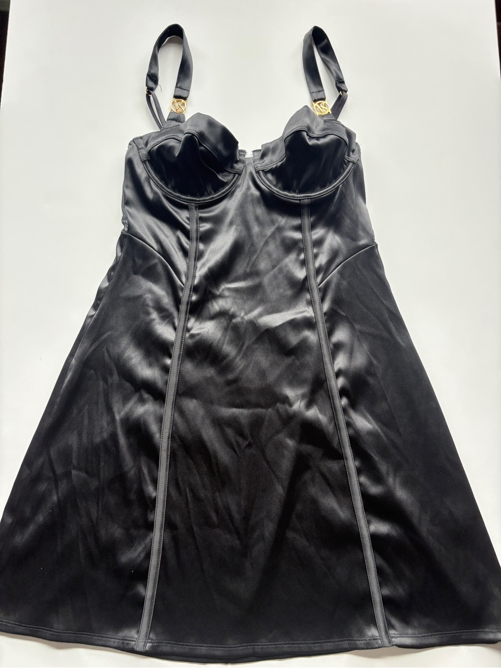 VICTORIA SECRET CORSET SLIP MINI DRESS BLACK WITH GOLD HARDWARE